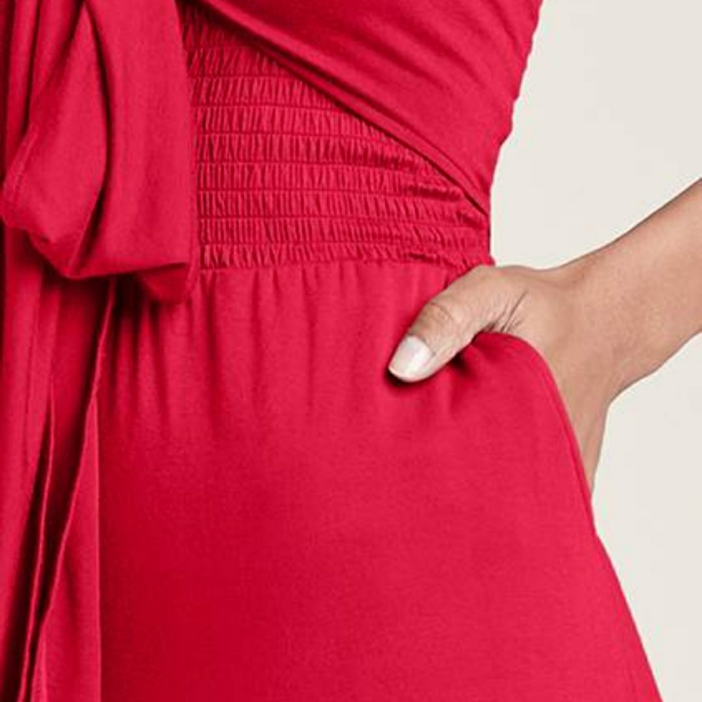 VENUS Red Strapless Jumpsuit - Picture 4 of 14